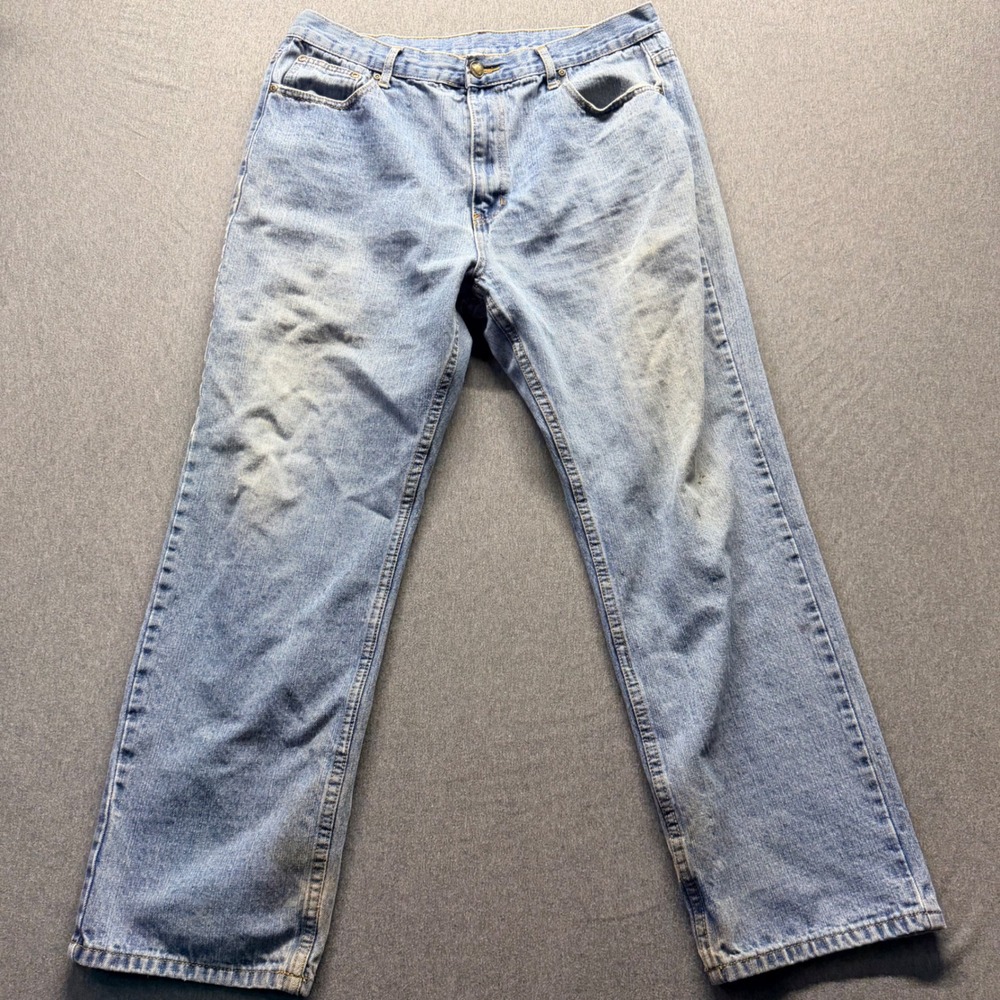 Open Trails Mens Light Wash Straight Leg Workwear Denim Jeans 38x32